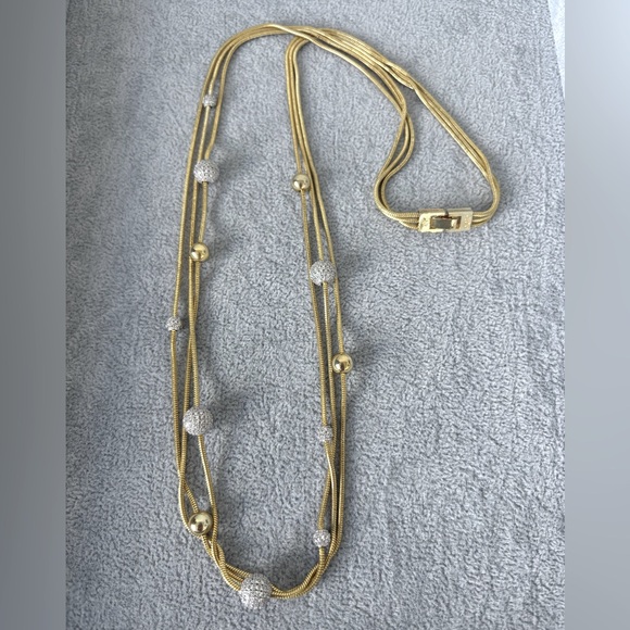 NWOT nOir Jewelry Gold Plated Triple Strand Necklace w CZ Pave Spheres - Picture 4 of 5